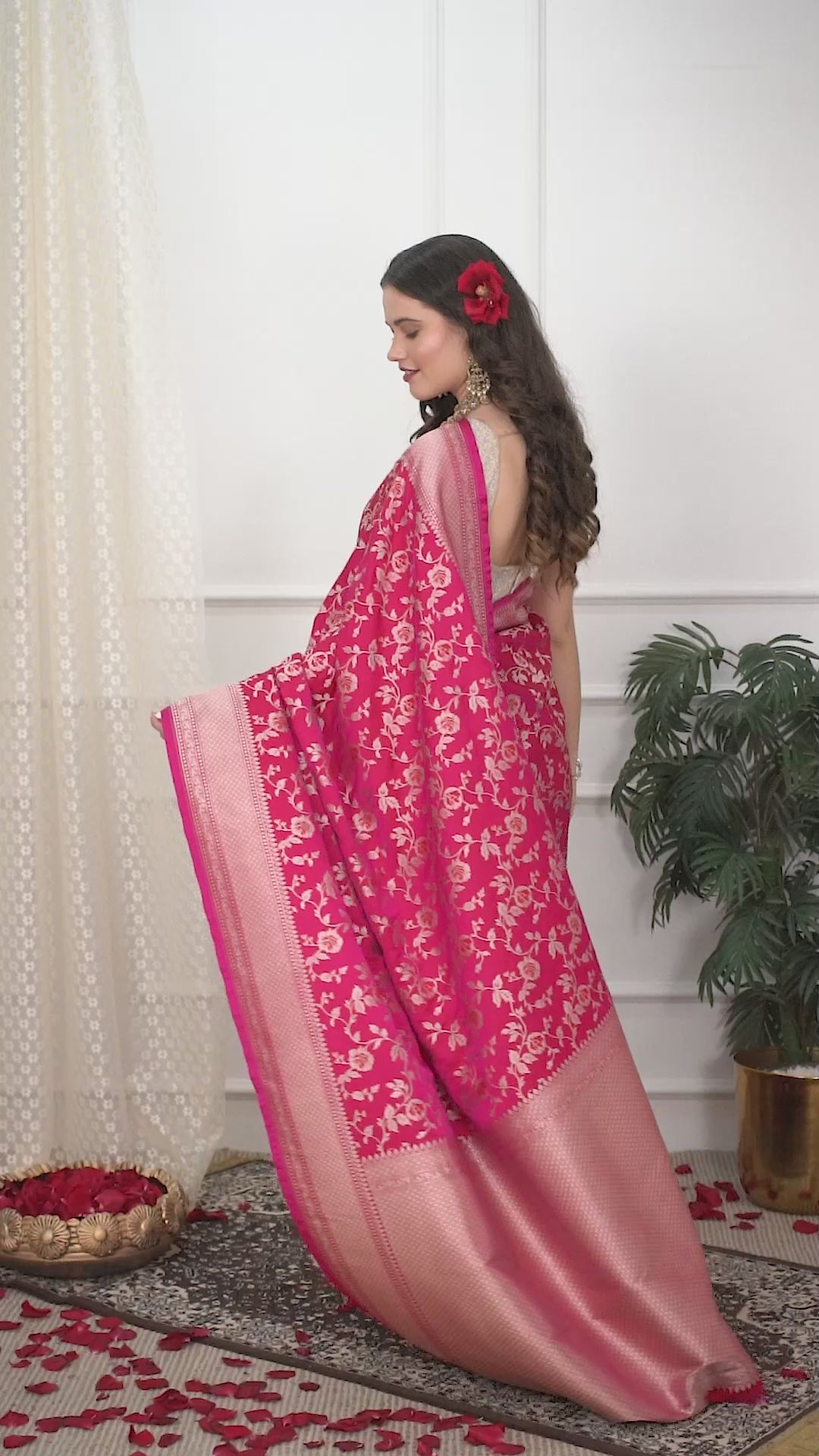 Dazzling Pink Banarasi Katan Silk Saree