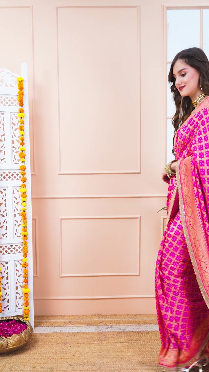 Pink Khaddi Georgette Bandhej Saree