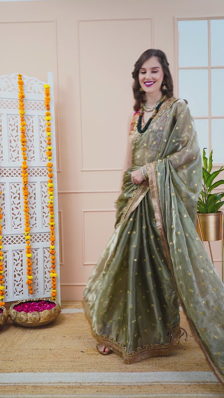 Leaf Green Tissue Saree
