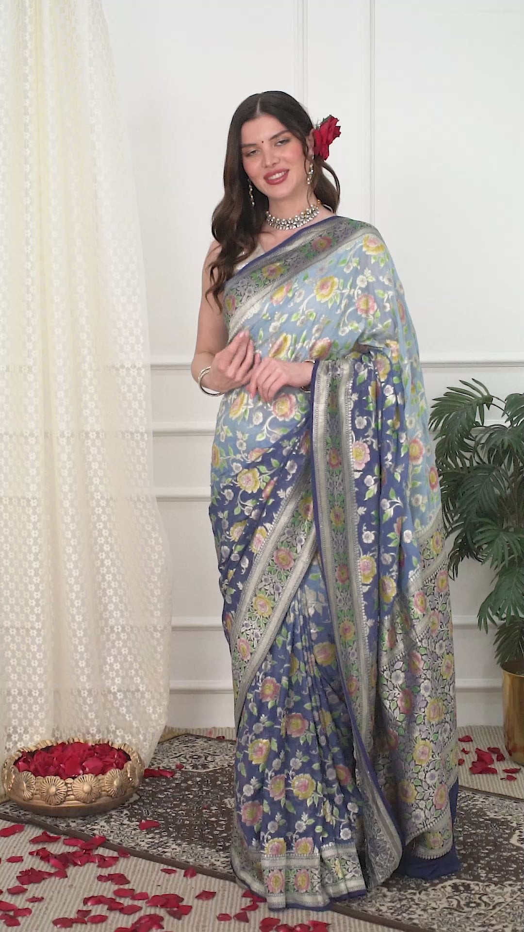 Icy Blue Khaddi Georgette Saree