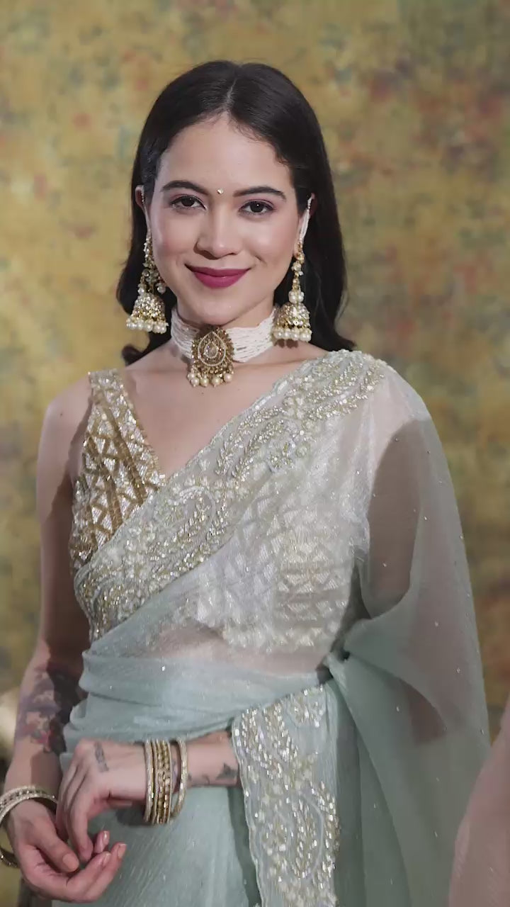Peach Crepe Chiffon Saree
