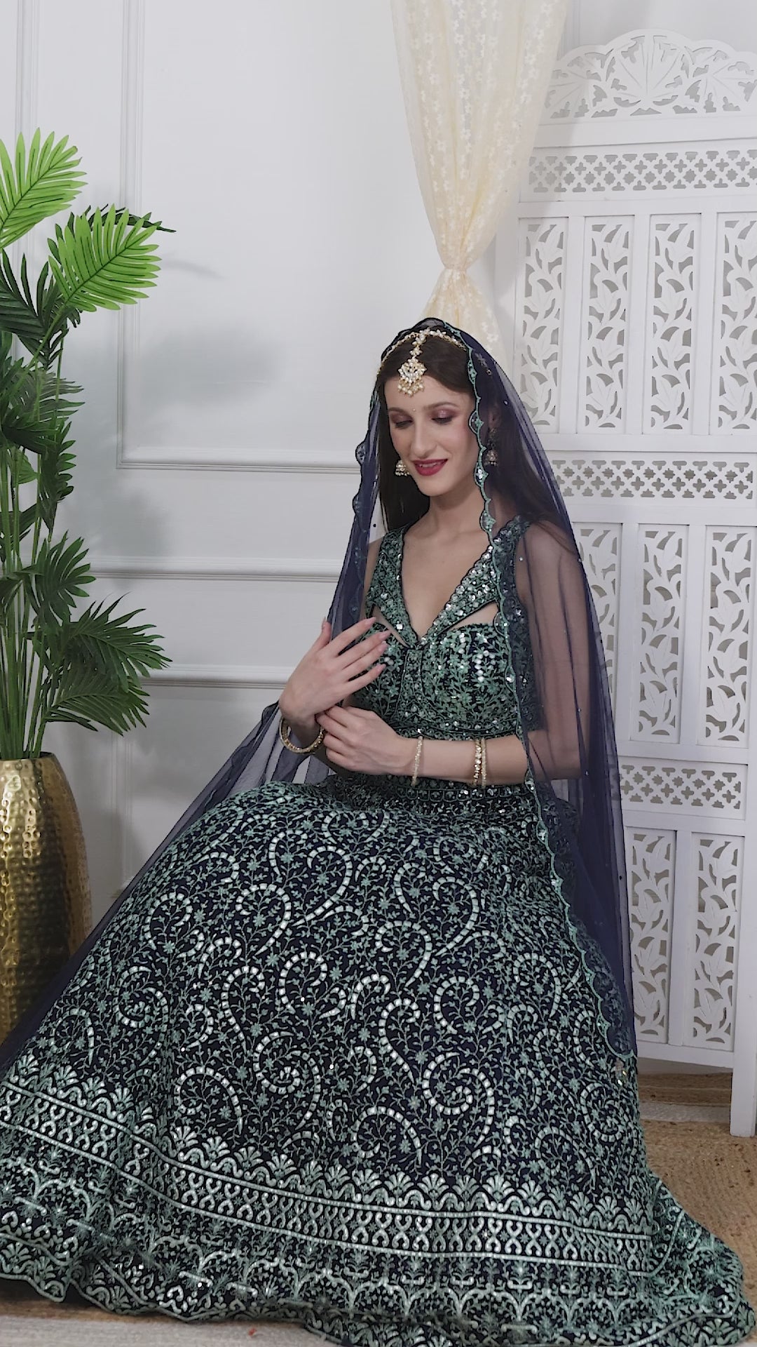 Green and Navy Skirt Lehenga