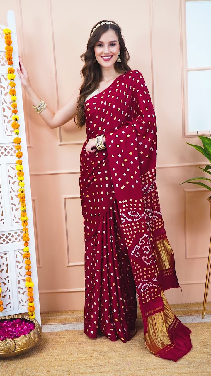 Brick Maroon bandhani Saree