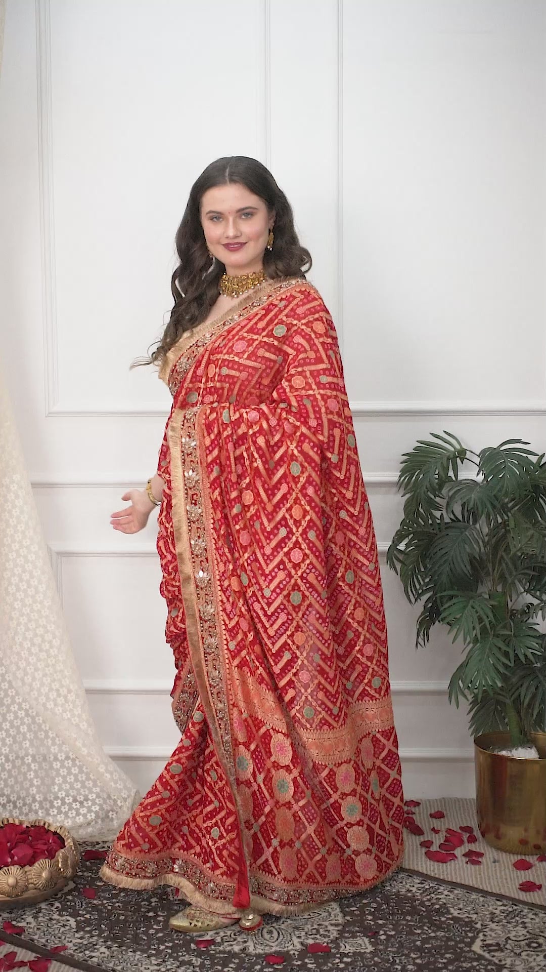 Royal Red Khaddi Georgette Bandhej Saree
